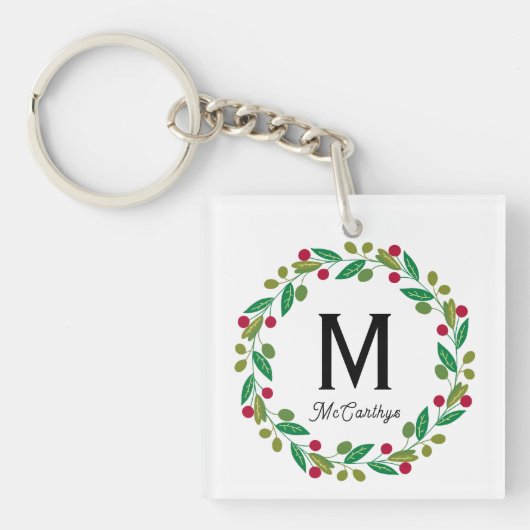 Monogram initiaal - Kerstkrans Sleutelhanger (voorkant)