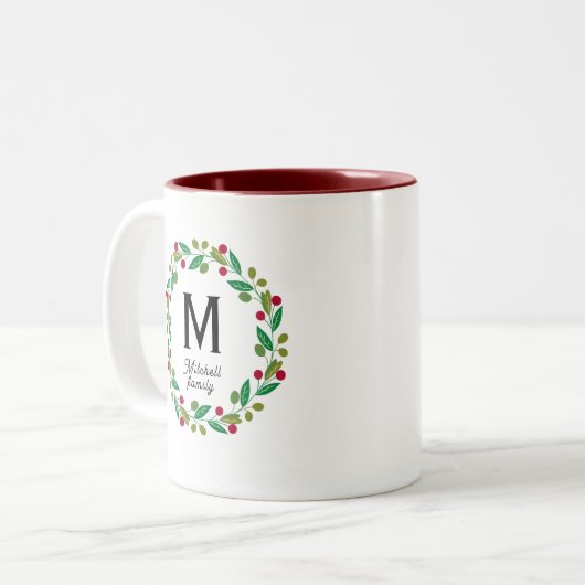 Monogram initiaal - Kerstmis Tweekleurige Koffiemok (Voorkant links)