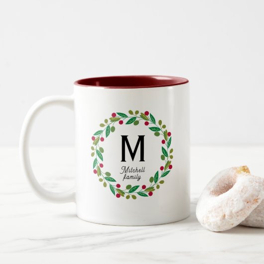 Monogram initiaal - Kerstmis Tweekleurige Koffiemok (Met donut)