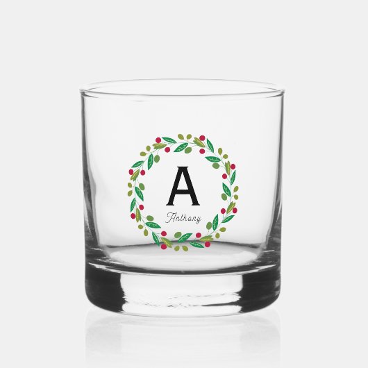Monogram initiaal - Kerstmis Whisky Glas (Voorkant)