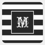 Monogram Initiaal Klasse Chic Cool B & W Gestreept Vierkante Sticker (Voorkant)