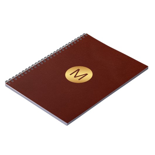 Monogram Initiaal l Classy Red Leather & Gold Notitieboek (Linkerzijde)