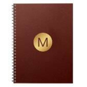 Monogram Initiaal l Classy Red Leather & Gold Notitieboek (Voorkant)