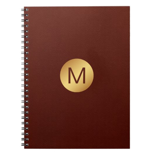 Monogram Initiaal l Classy Red Leather & Gold Notitieboek (Voorkant)