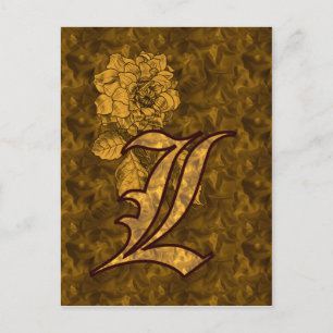 Monogram Initiaal L Elegante Gouden Pioen Roos Briefkaart