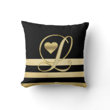 Monogram Initiaal 'L' Gold Black Heart Throw