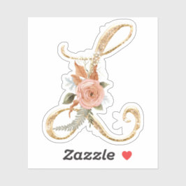 Monogram Initiaal L Goud Glitter Pioen Roos Bloeme Sticker
