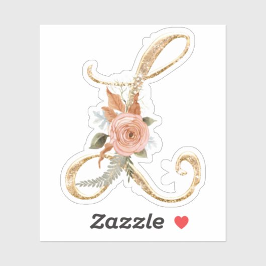 Monogram Initiaal L Goud Glitter Pioen Roos Bloeme Sticker (Vel)