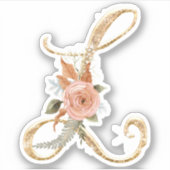 Monogram Initiaal L Goud Glitter Pioen Roos Bloeme Sticker (Voorkant)