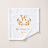 Monogram initiaal laurel met witte goudfamilie bad handdoek (Wasdoekje)