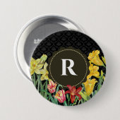 Monogram Initiaal Lente Bloemen Damast Achtergrond Ronde Button 7,6 Cm (Voorkant /achterkant)