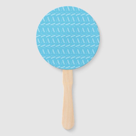 Monogram Initiaal letter A, Aqua blauw Handwaaier (Voorkant)