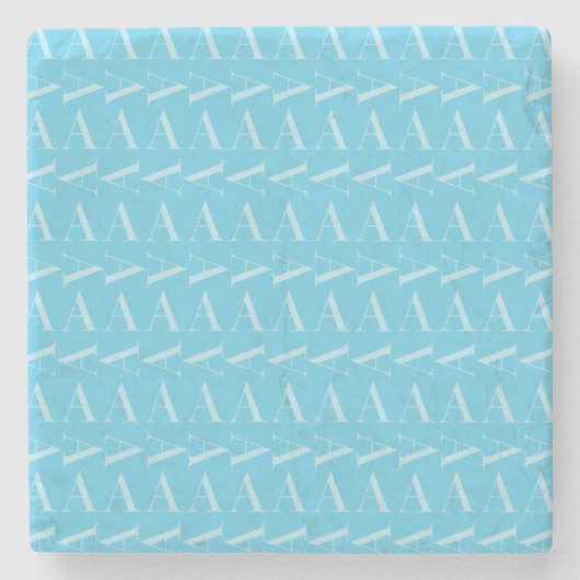 Monogram Initiaal letter A, Aqua blauw Stenen Onderzetter (Voorkant)