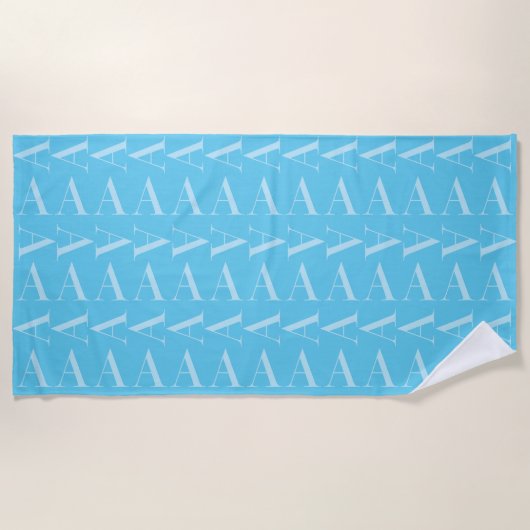 Monogram Initiaal letter A, Aqua blauw Strandlaken (Voorkant)