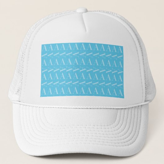 Monogram Initiaal letter A, Aqua blauw Trucker Pet (Voorkant)
