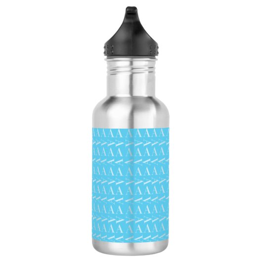 Monogram Initiaal letter A, Aqua blauw Waterfles (Rechts)