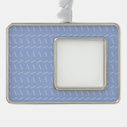 Monogram Initiaal Letter A, Blue Verzilverd Omlijst Ornament (Voorkant)