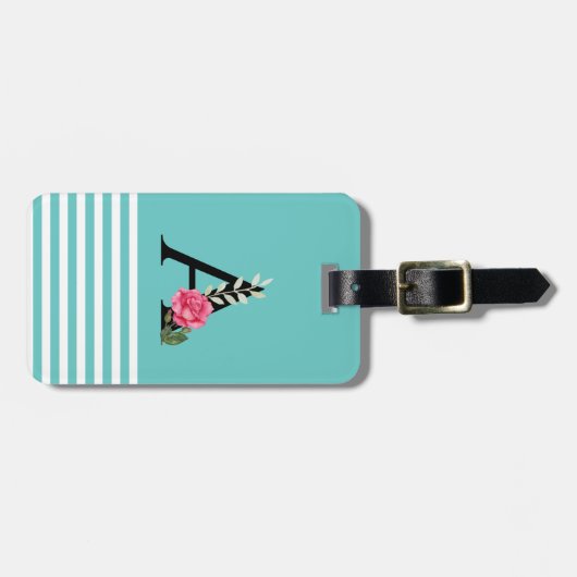 Monogram Initiaal Letter A in White Roze Rose Bagagelabel (Voorkant horizontaal)