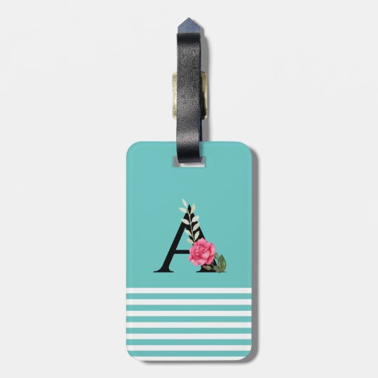 Monogram Initiaal Letter A in White Roze Rose Bagagelabel (Achterkant verticaal)