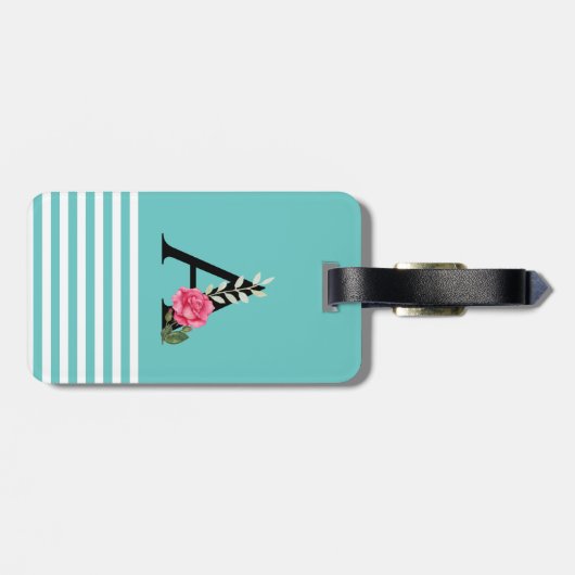 Monogram Initiaal Letter A in White Roze Rose Bagagelabel (Achterkant horizontaal)