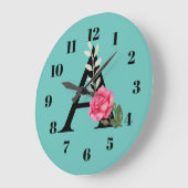 Monogram Initiaal Letter A in White Roze Rose Grote Klok (Hoek)