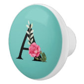 Monogram Initiaal Letter A in White Roze Rose Keramische Knop (Rechts)
