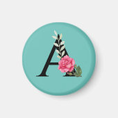 Monogram Initiaal Letter A in White Roze Rose Magneet (Voorkant)