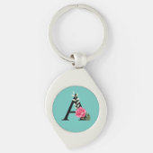 Monogram Initiaal Letter A in White Roze Rose Sleutelhanger (Voorkant)