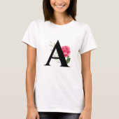 Monogram Initiaal Letter A in White Roze Rose T-shirt (Voorkant)