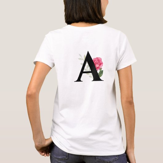Monogram Initiaal Letter A in White Roze Rose T-shirt (Achterkant)