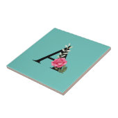 Monogram Initiaal Letter A in White Roze Rose Tegeltje (Zijkant)