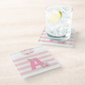 Monogram Initiaal Letter A  roze letter A Glazen Onderzetter (Schuin)
