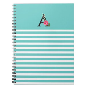 Monogram Initiaal Letter A White roze roze stripes Notitieboek