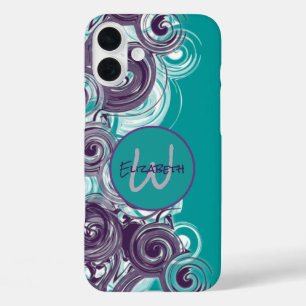 Monogram Initiaal Letter Abstracte wervelgolven iPhone 16 Plus Hoesje