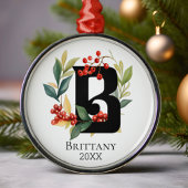 Monogram Initiaal letter B Berry krans kerst Metalen Ornament