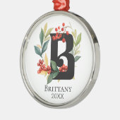 Monogram Initiaal letter B Berry krans kerst Metalen Ornament (Links)