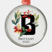 Monogram Initiaal letter B Berry krans kerst Metalen Ornament (Voorkant)
