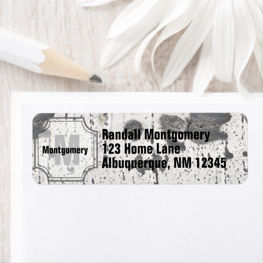 Monogram initiaal Letter | Bark van de witte spen- Etiket (Insitu)