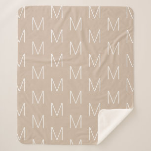 Monogram initiaal letter beige-tan-wit aanpassen sherpa deken