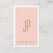 Monogram Initiaal Letter Blush Pink Gold Verticaal Visitekaartje (Voorkant)