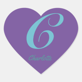 Monogram initiaal letter C Paarse Blauwe Cursieve Hart Sticker