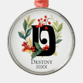 Monogram Initiaal letter D Berry krans kerst Metalen Ornament (Voorkant)