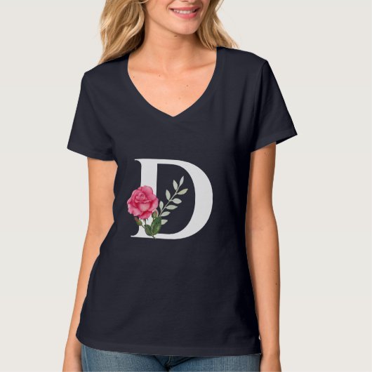 Monogram Initiaal Letter D in White Roze Rose T-shirt (Voorkant)