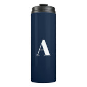 Monogram initiaal letter donkerblauw modern thermosbeker (Voorkant)
