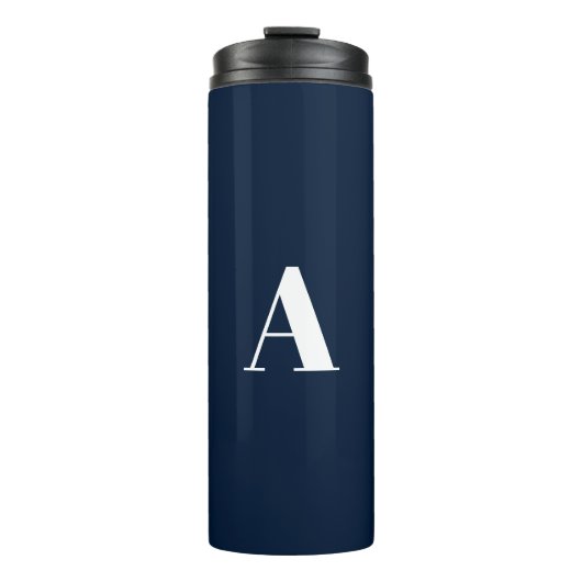 Monogram initiaal letter donkerblauw modern thermosbeker (Voorkant)