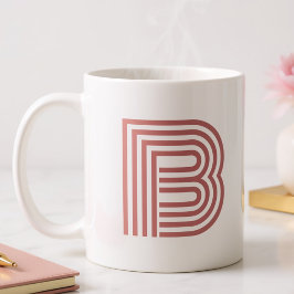 Monogram Initiaal Letter Eenvoudig Modern Roze Roo Tweekleurige Koffiemok