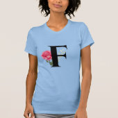 Monogram Initiaal Letter F in zwart met roze Rose T-shirt (Voorkant)