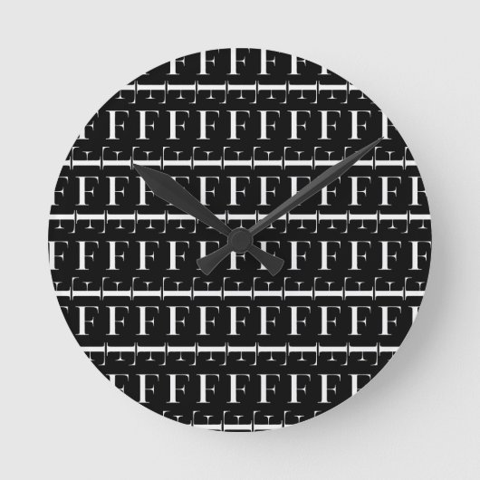 Monogram Initiaal Letter F, kies Achtergrondkleur Ronde Klok (Voorkant)