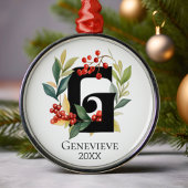 Monogram Initiaal Letter G Beskrans Kerstmis Metalen Ornament