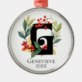 Monogram Initiaal Letter G Beskrans Kerstmis Metalen Ornament (Voorkant)